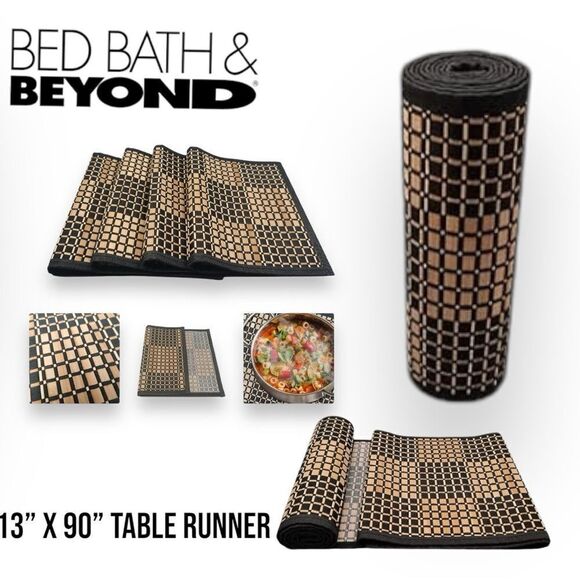 Bed Bath & Beyond Bamboo Table Runner in Black Checkers 13” X 90” - Picture 1 of 15